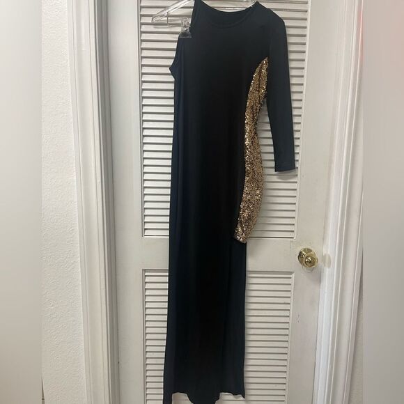 Black  Bodycon Black Maxi Dress one shoulder sequin - Picture 1 of 2